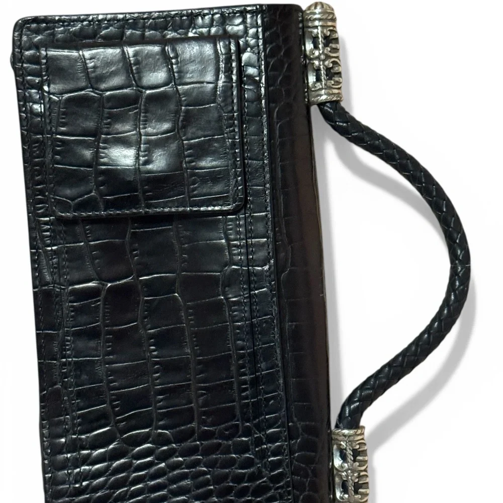 Brighton CELTIC Black Moc Croc Leather Petite Handbag Purse Organizer Wallet 8x4